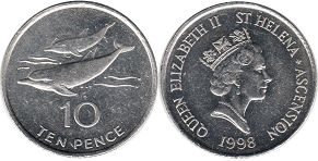 монета Островов Святой Елены и Вознесения 10 пенсов 1998
