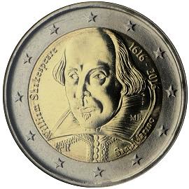 монета 2 евро 2016 san_marino_sheakspeare монета 2 евро 2016 san_marino_sheakspeare