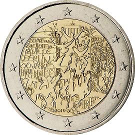 монета 2 евро 2019 fr_30anniv_fallBerlinwall монета 2 евро 2019 fr_30anniv_fallBerlinwall
