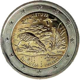 монета 2 евро 2021 lt_unesco_zuvintas монета 2 евро 2021 lt_unesco_zuvintas