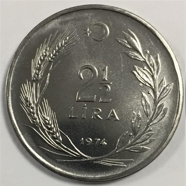2 1/2 Лира 1974 Аверс