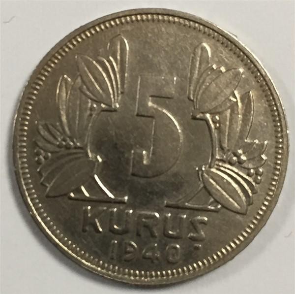 5 куруш 1940 Аверс