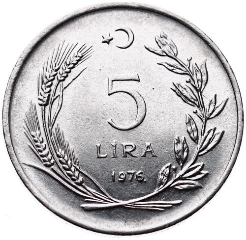 5 Лира 1976 Аверс