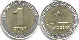 монета Аргентина 1 песо 1998
