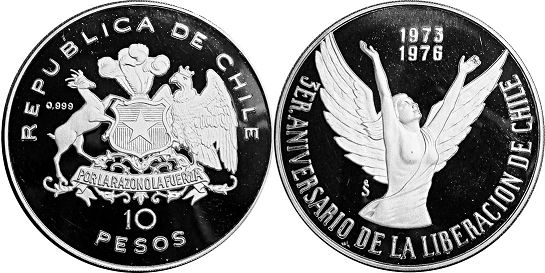 Chile 10 pesos 1976 nuevos gobierno