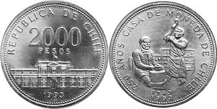 Chile 2000 pesos 1993 Casa of Moneda