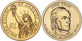 США монета 1 доллар 2009 Тайлер