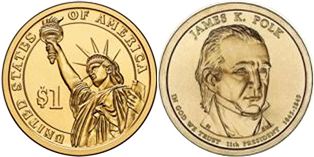 США монета 1 доллар 2009 Полк
