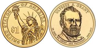 США монета 1 доллар 2011 Грант