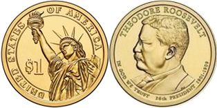 США монета 1 доллар 2013 Рузвельт