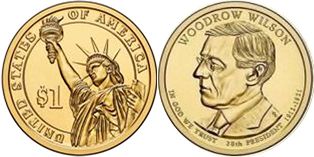 США монета 1 доллар 2013 Вильсон