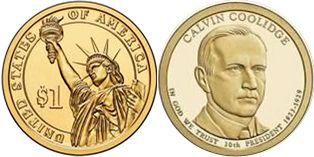 США монета 1 доллар 2014 Кулидж