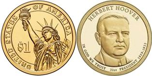 США монета 1 доллар 2014 Гувер