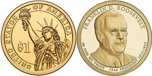США монета 1 доллар 2014 Рузвельт