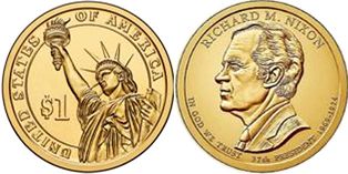США монета 1 доллар 2016 Никсон