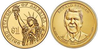 США монета 1 доллар 2016 Рейган
