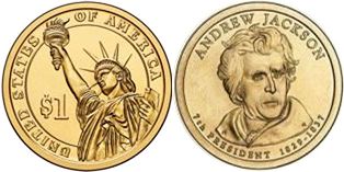 США монета 1 доллар 2008 Джексон
