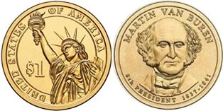 США монета 1 доллар 2008 ван Бюрен