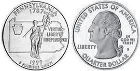 США монета квотер штаты США1999