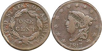 США монета 1 цент 1817