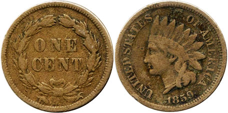 США монета 1 цент 1859