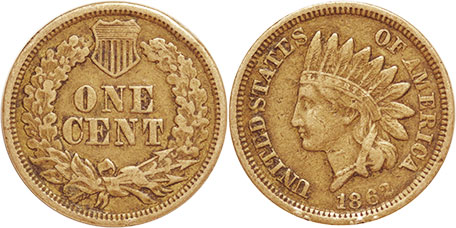 США монета 1 цент 1862