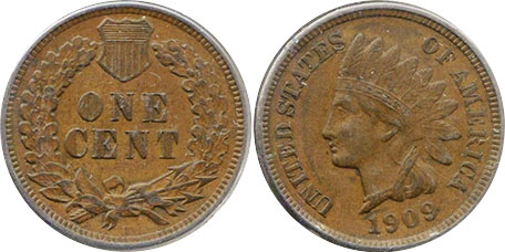 США монета 1 цент 1909