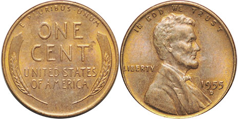 США монета 1 цент 1955 Wheat penny