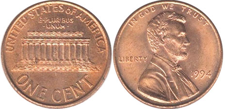 США монета 1 цент 1994