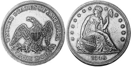 США монета 1 доллар 1846