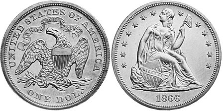 США монета 1 доллар 1866