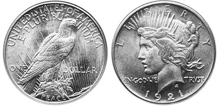 США монета 1 доллар 1921