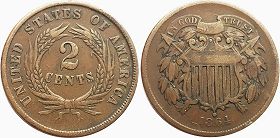 США монета 2 цента 1864