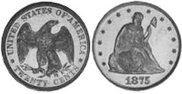 США монета 20 центов 1875
