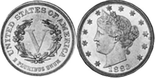 США монета 5 центов 1883