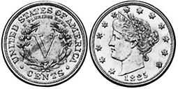 США монета 5 центов 1885