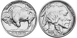 США монета 5 центов 1937