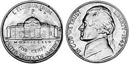 США монета 5 центов 1942