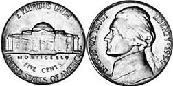 США монета 5 центов 1954