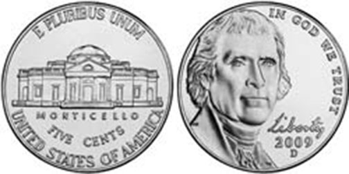 США монета 5 центов 2009