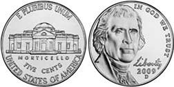 США монета 5 центов 2009