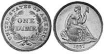 США монета дайм 1837