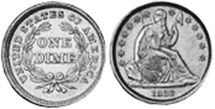 США монета дайм 1838