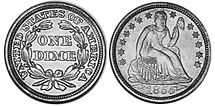 США монета дайм 1855