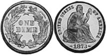 США монета дайм 1873