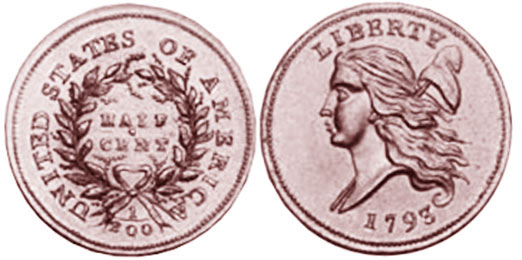 США монета half cent 1793