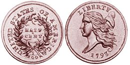 США монета полцента 1793