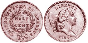 США монета полцента 1794