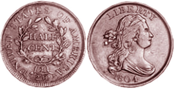 США монета half cent 1804