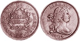 США монета полцента 1804